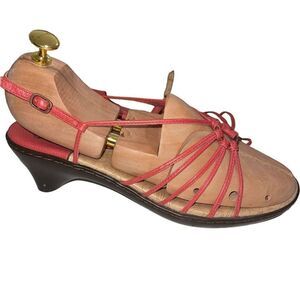 Sofft Coral Orange Strappy Leather Low‎ Heel - Size 8.5